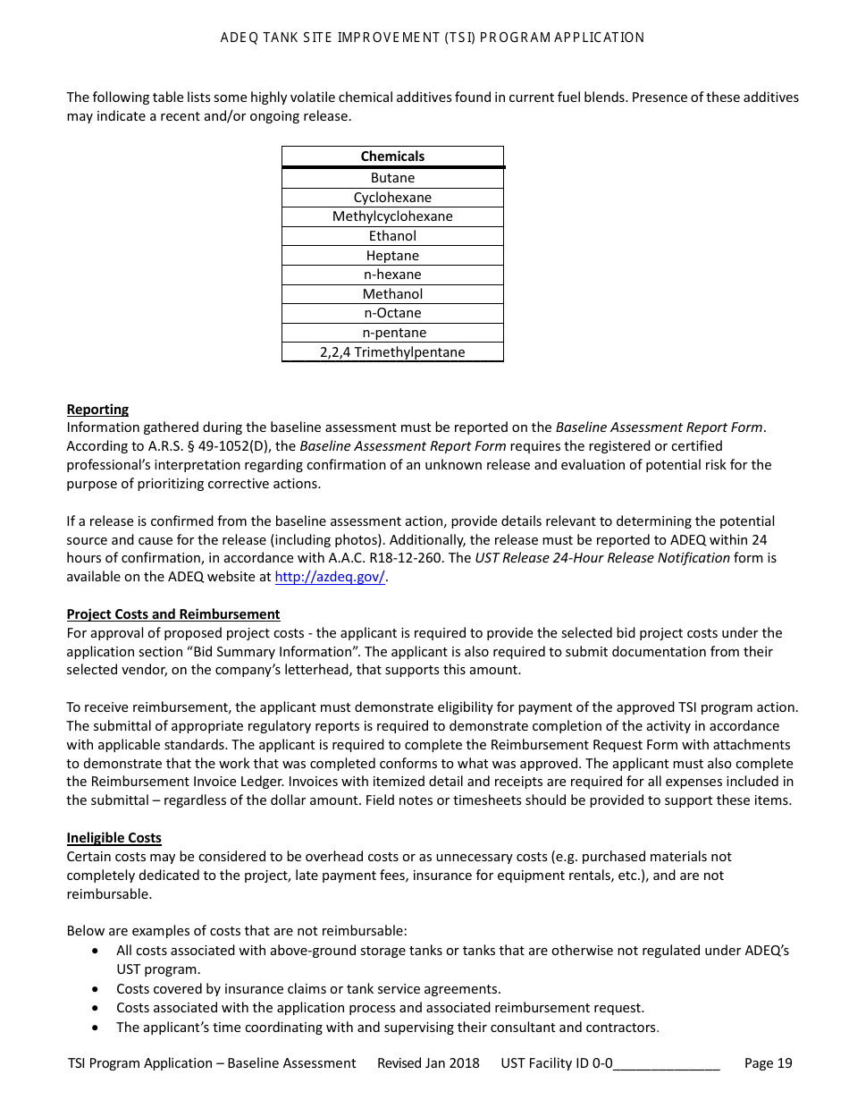 Application for Ust Baseline Assessment - Tank Site Improvement (Tsi) Program - Arizona, Page 20