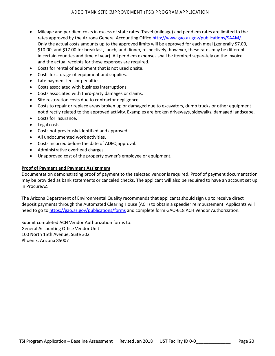 Application for Ust Baseline Assessment - Tank Site Improvement (Tsi) Program - Arizona, Page 21