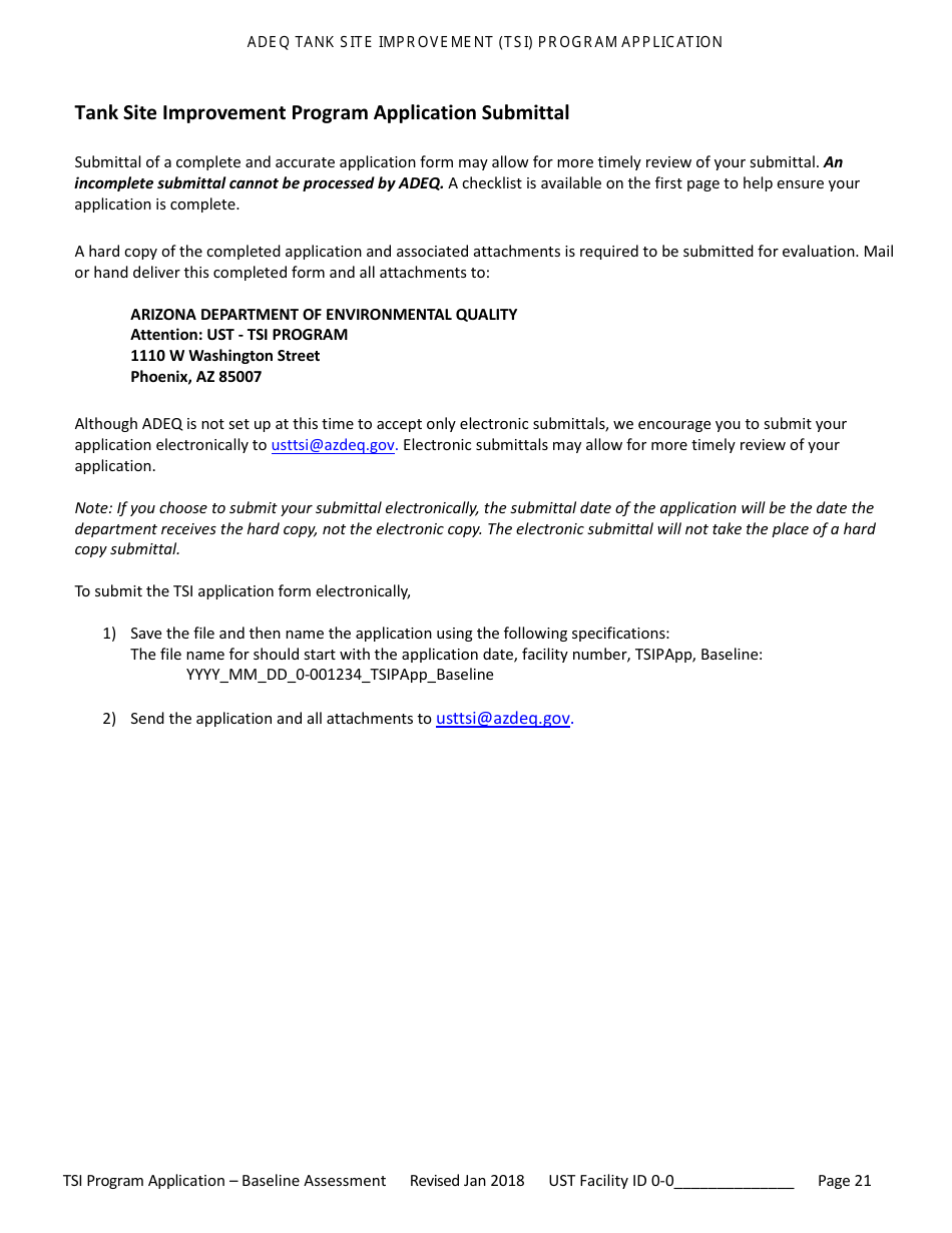 Application for Ust Baseline Assessment - Tank Site Improvement (Tsi) Program - Arizona, Page 22