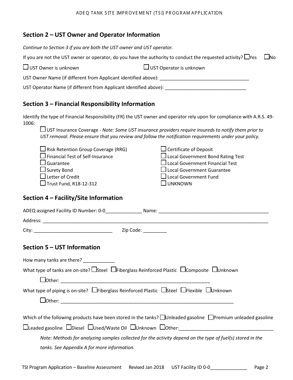 Application for Ust Baseline Assessment - Tank Site Improvement (Tsi) Program - Arizona, Page 3
