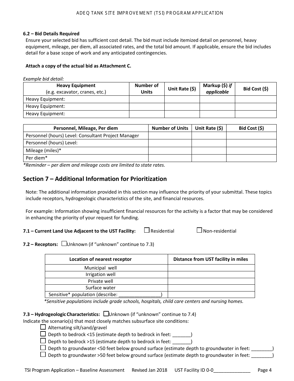 Application for Ust Baseline Assessment - Tank Site Improvement (Tsi) Program - Arizona, Page 5