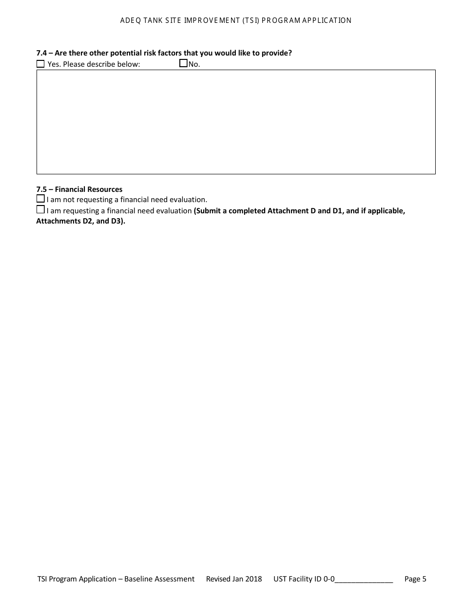Application for Ust Baseline Assessment - Tank Site Improvement (Tsi) Program - Arizona, Page 6