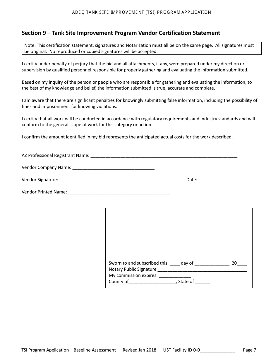 Application for Ust Baseline Assessment - Tank Site Improvement (Tsi) Program - Arizona, Page 8