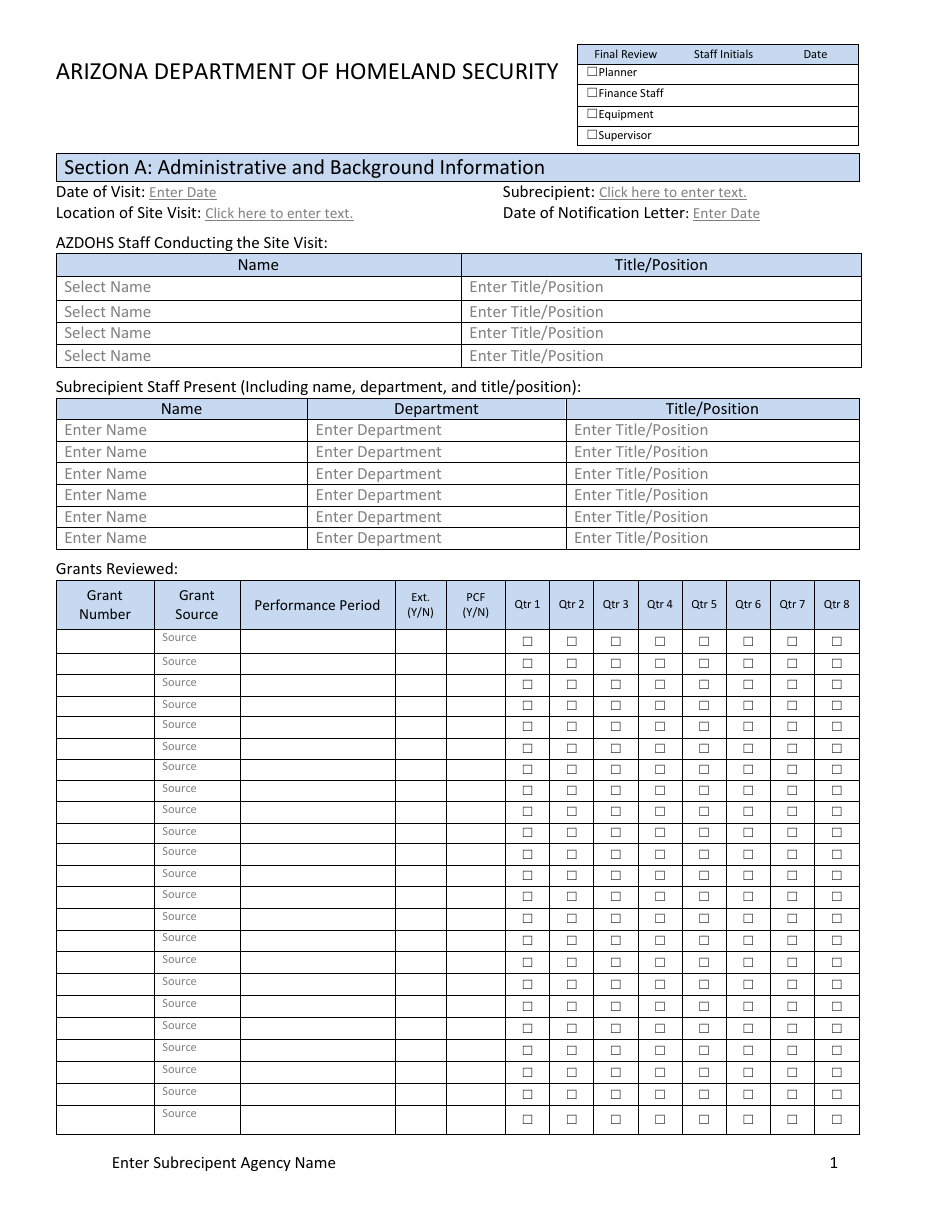 Site Monitoring Form - Arizona, Page 1