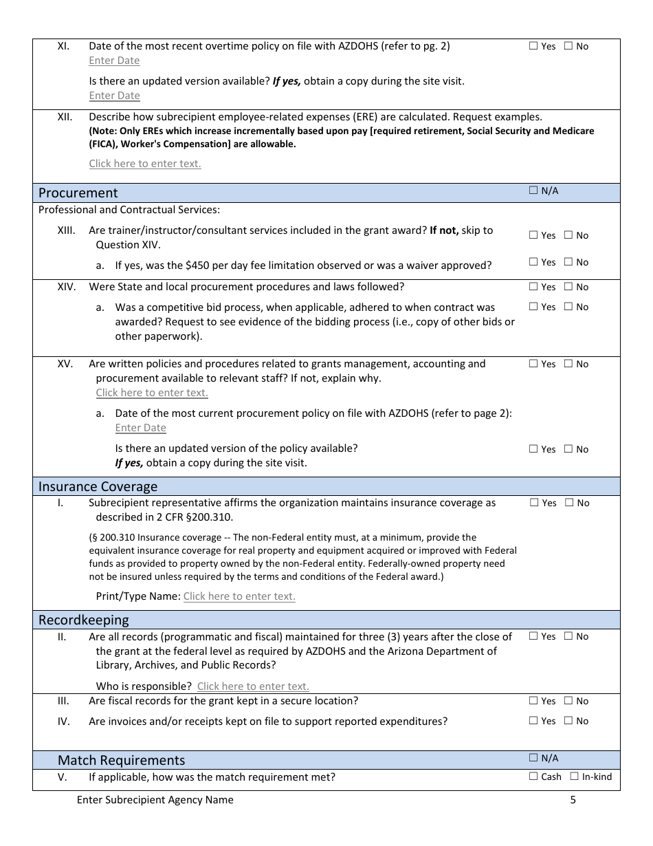 Site Monitoring Form - Arizona, Page 5