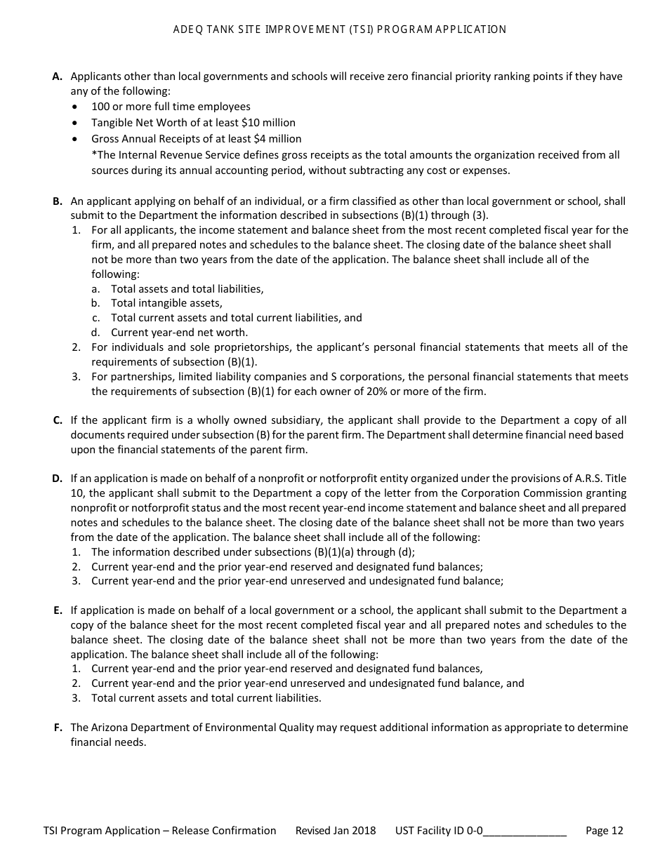 Application for Ust Release Confirmation - Tank Site Improvement (Tsi) Program - Arizona, Page 13