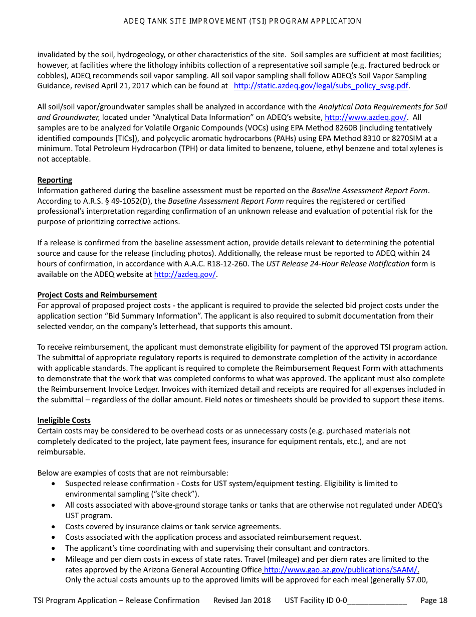 Application for Ust Release Confirmation - Tank Site Improvement (Tsi) Program - Arizona, Page 19