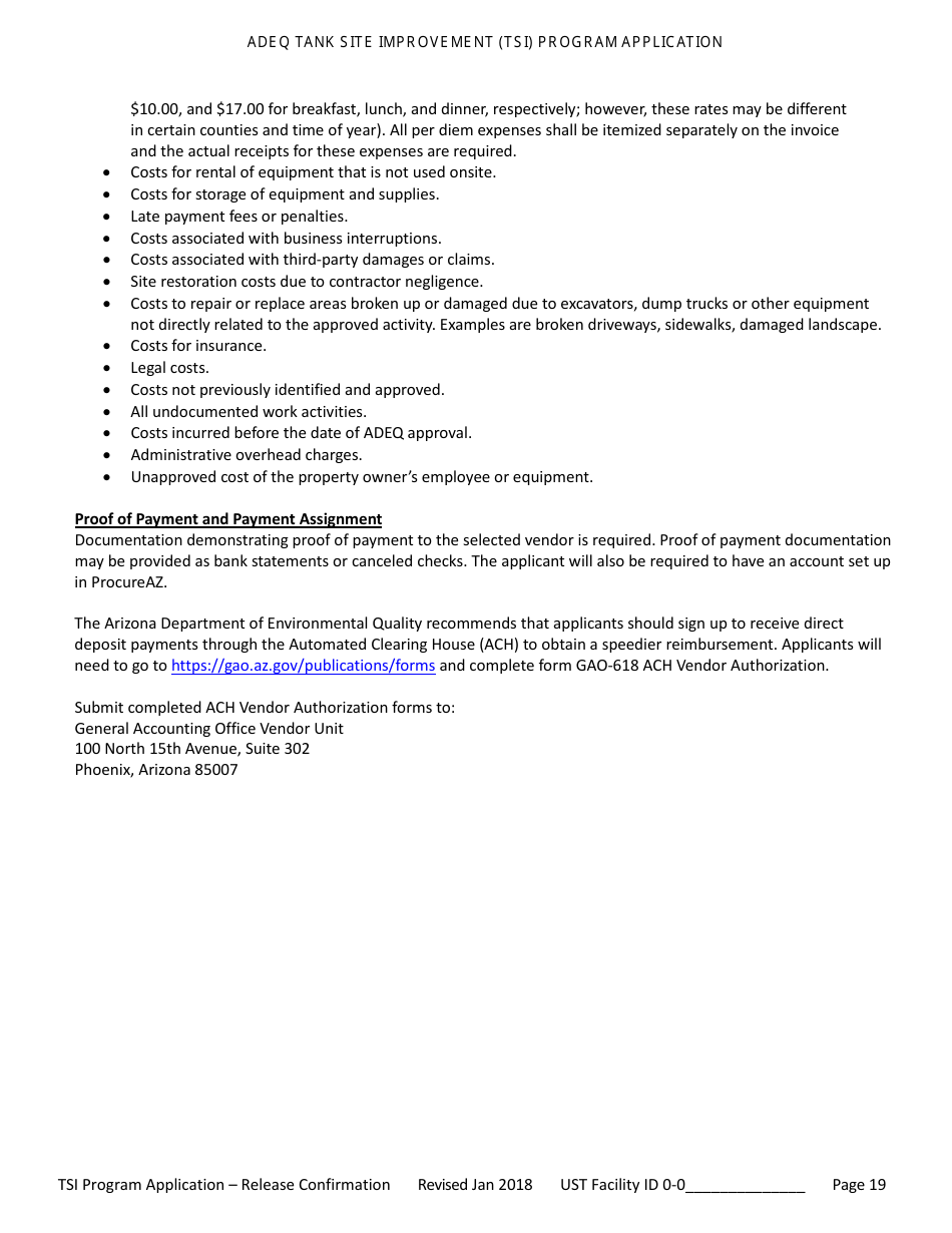 Application for Ust Release Confirmation - Tank Site Improvement (Tsi) Program - Arizona, Page 20