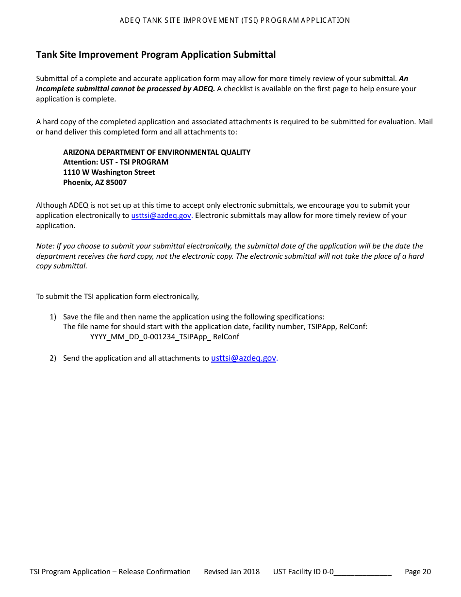 Application for Ust Release Confirmation - Tank Site Improvement (Tsi) Program - Arizona, Page 21
