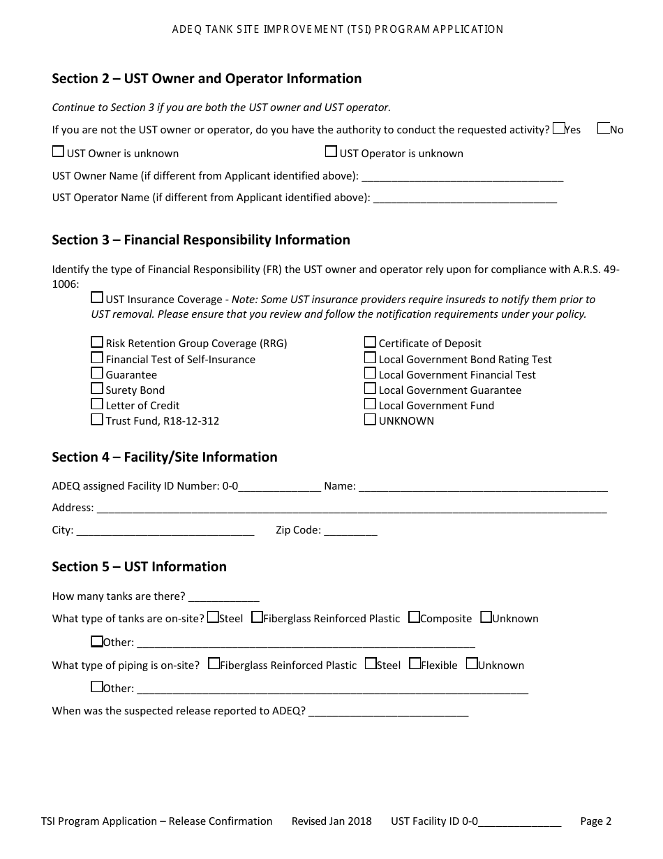 Application for Ust Release Confirmation - Tank Site Improvement (Tsi) Program - Arizona, Page 3