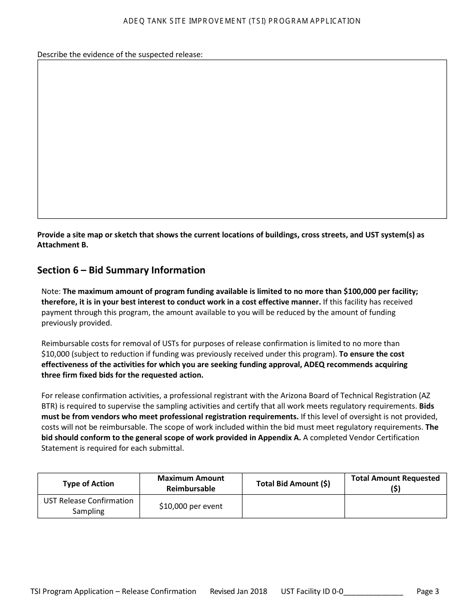 Application for Ust Release Confirmation - Tank Site Improvement (Tsi) Program - Arizona, Page 4