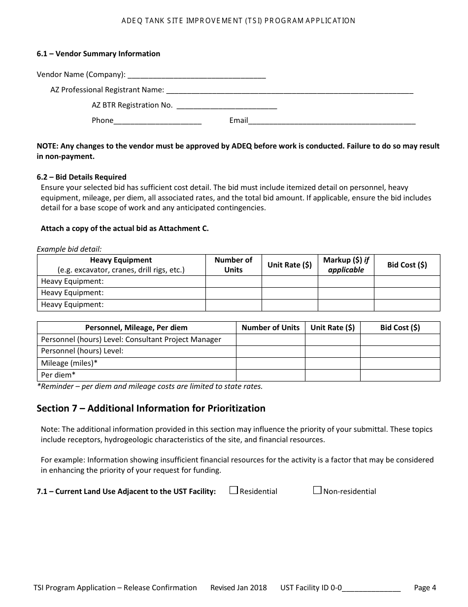 Application for Ust Release Confirmation - Tank Site Improvement (Tsi) Program - Arizona, Page 5