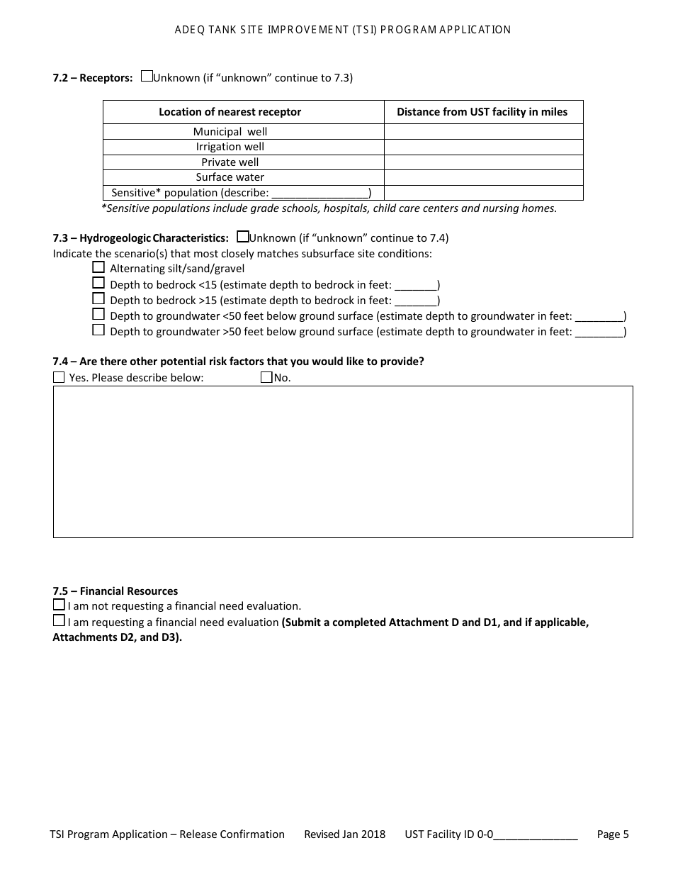 Application for Ust Release Confirmation - Tank Site Improvement (Tsi) Program - Arizona, Page 6