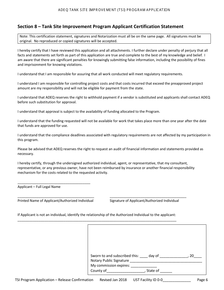 Application for Ust Release Confirmation - Tank Site Improvement (Tsi) Program - Arizona, Page 7