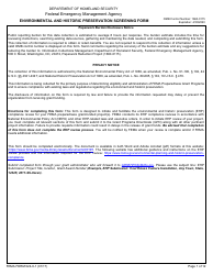 Document preview: FEMA Form 024-0-1 Environmental and Historic Preservation Screening Form