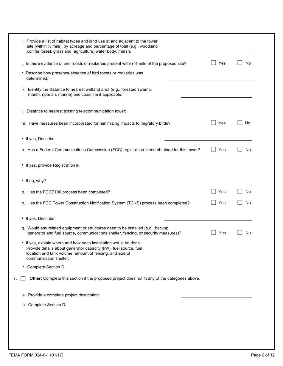 FEMA Form 024-0-1 Environmental and Historic Preservation Screening Form, Page 6