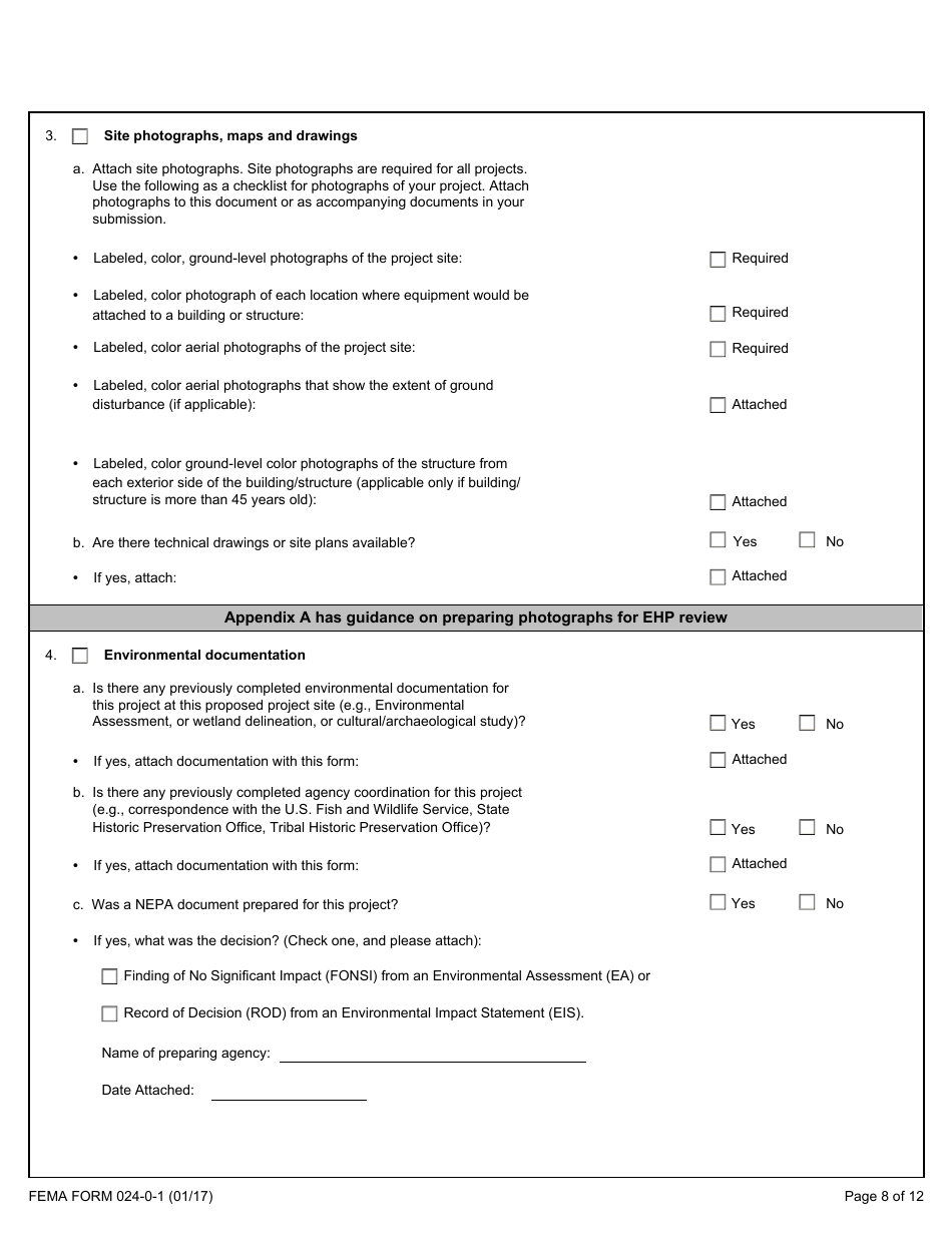 FEMA Form 024-0-1 Environmental and Historic Preservation Screening Form, Page 8