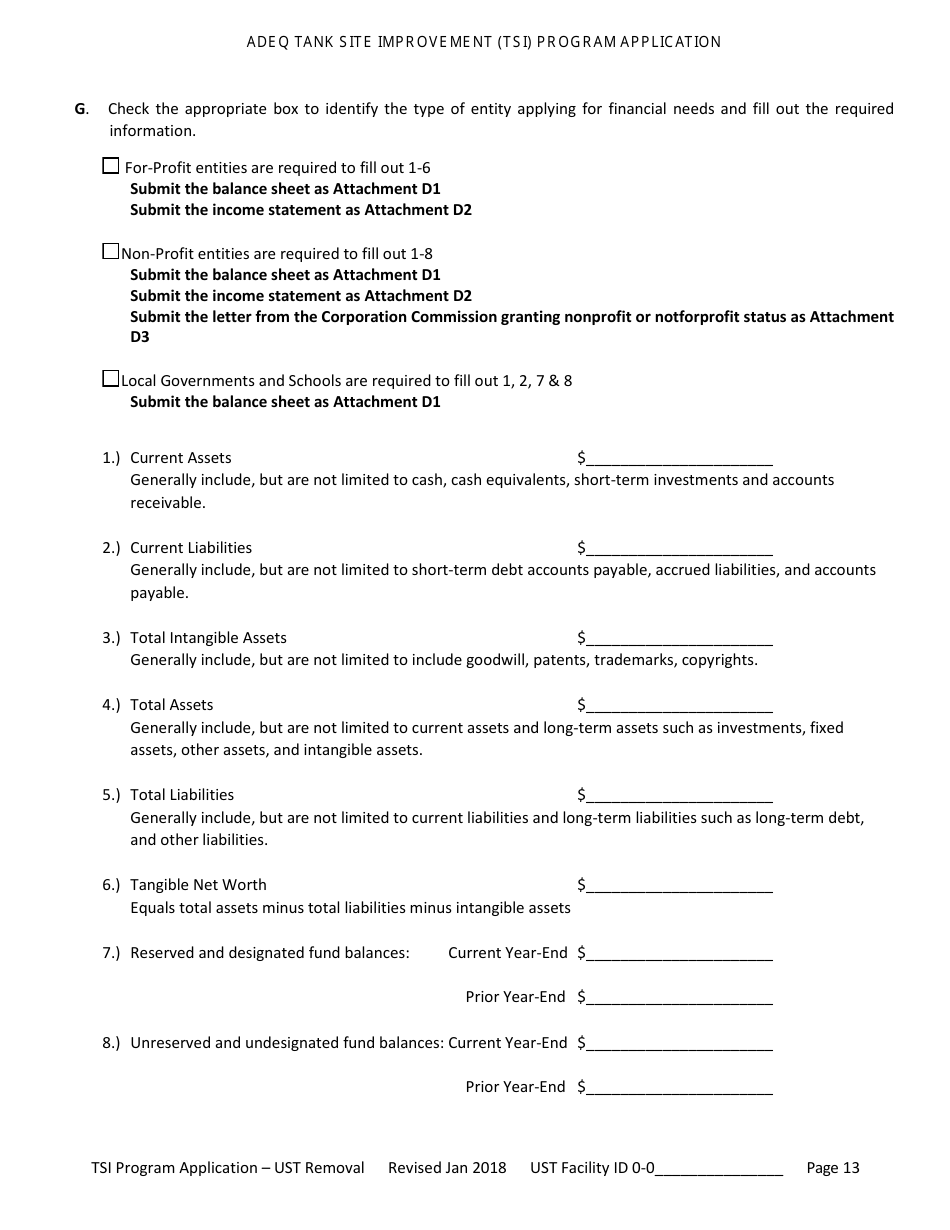 Application for Ust Permanent Closure - Tank Site Improvement (Tsi) Program - Arizona, Page 14