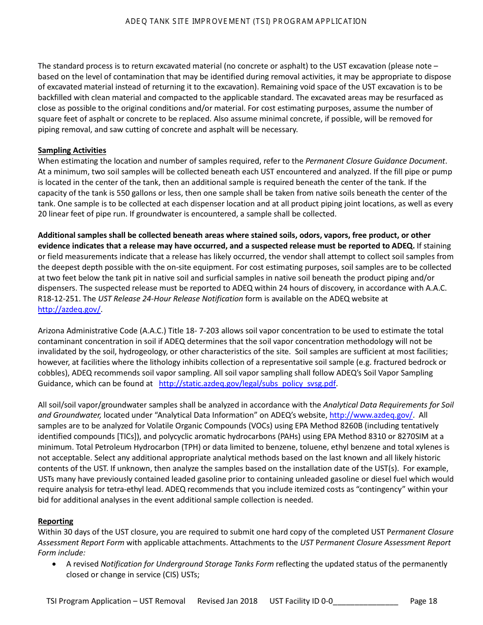 Application for Ust Permanent Closure - Tank Site Improvement (Tsi) Program - Arizona, Page 19