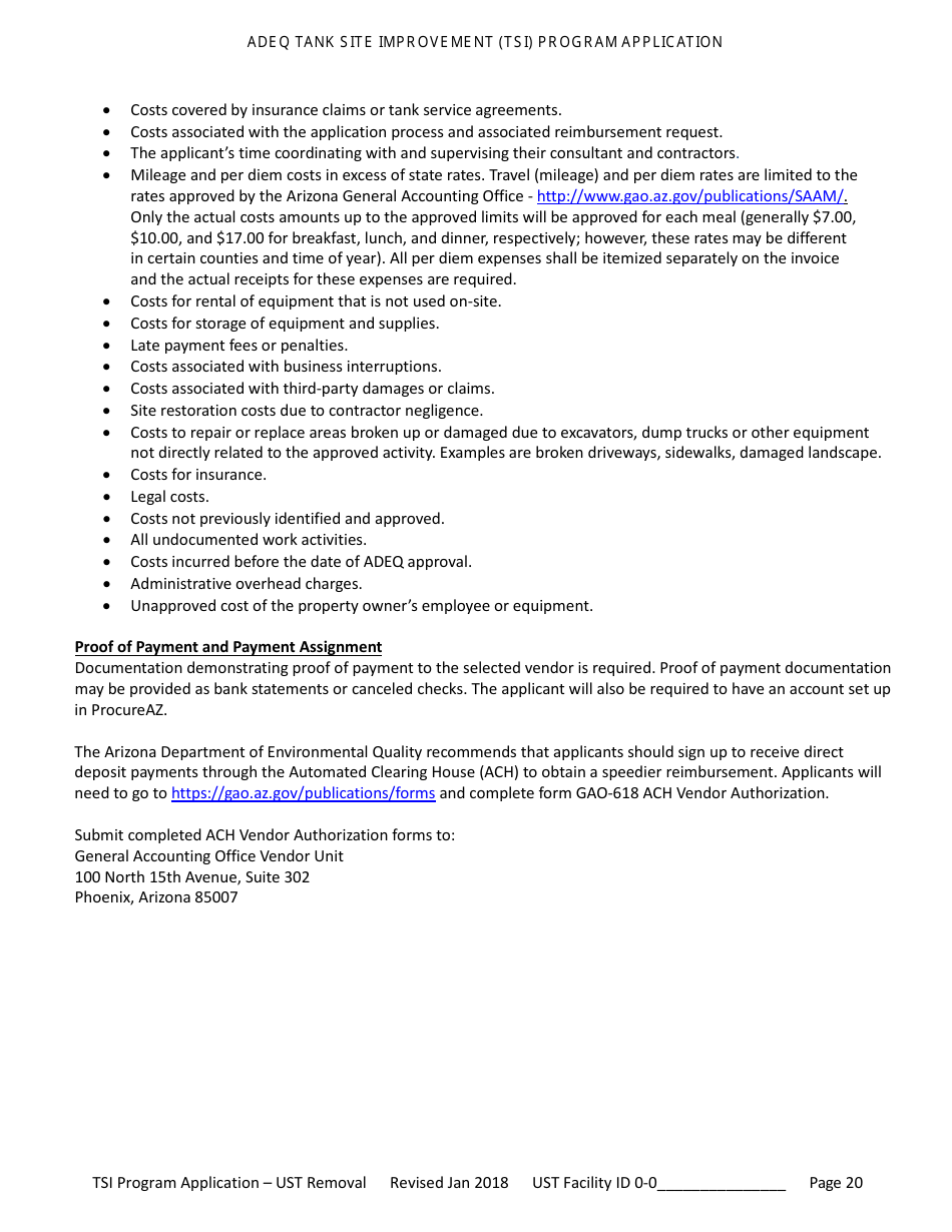 Application for Ust Permanent Closure - Tank Site Improvement (Tsi) Program - Arizona, Page 21