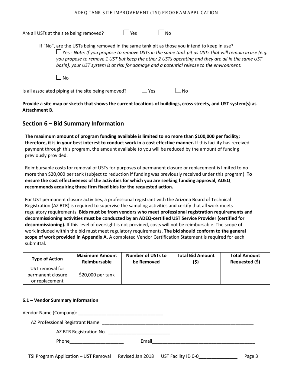 Application for Ust Permanent Closure - Tank Site Improvement (Tsi) Program - Arizona, Page 4