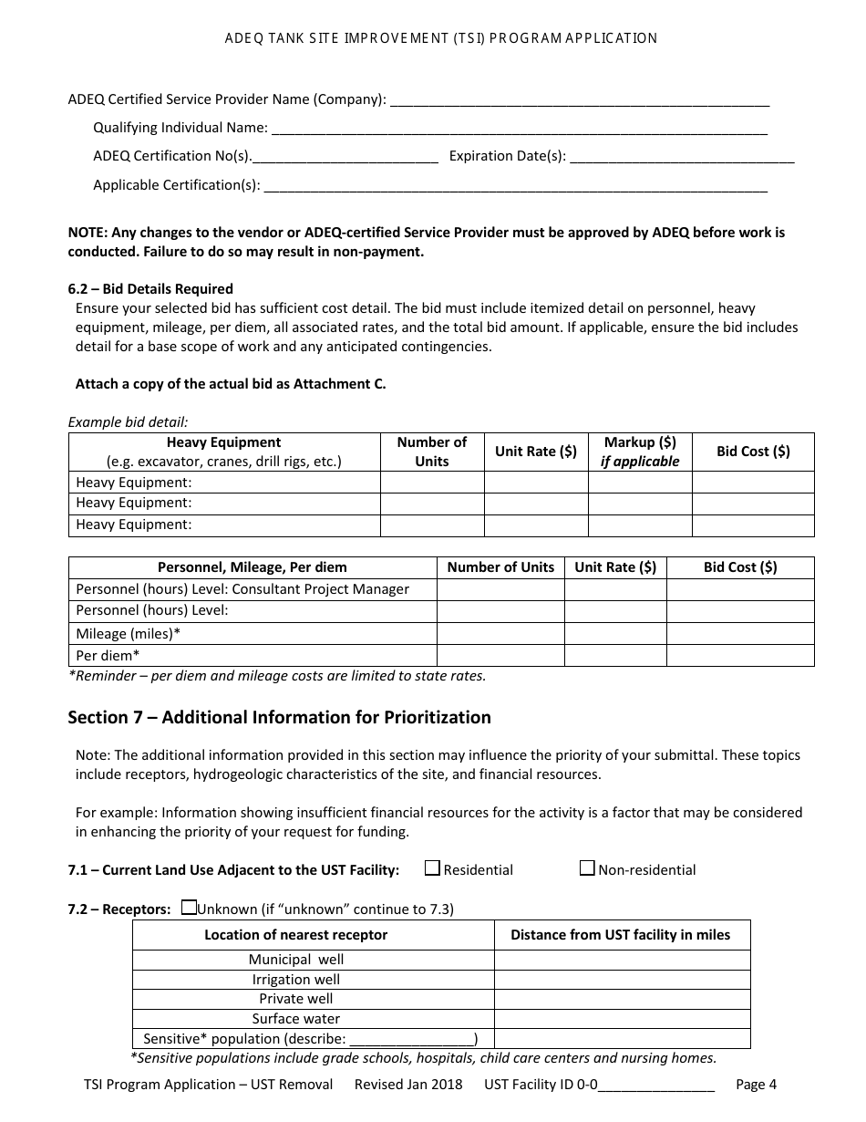 Application for Ust Permanent Closure - Tank Site Improvement (Tsi) Program - Arizona, Page 5