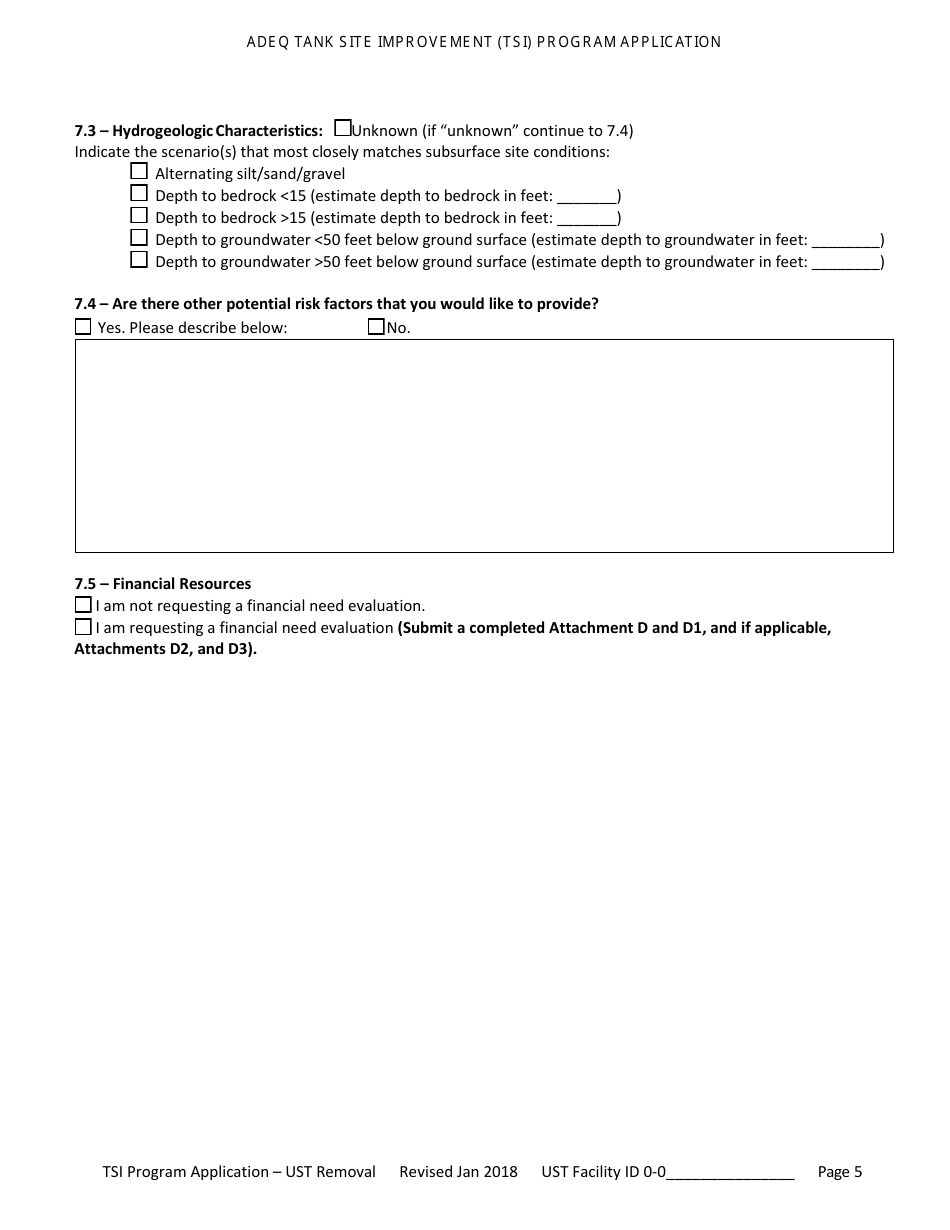 Application for Ust Permanent Closure - Tank Site Improvement (Tsi) Program - Arizona, Page 6