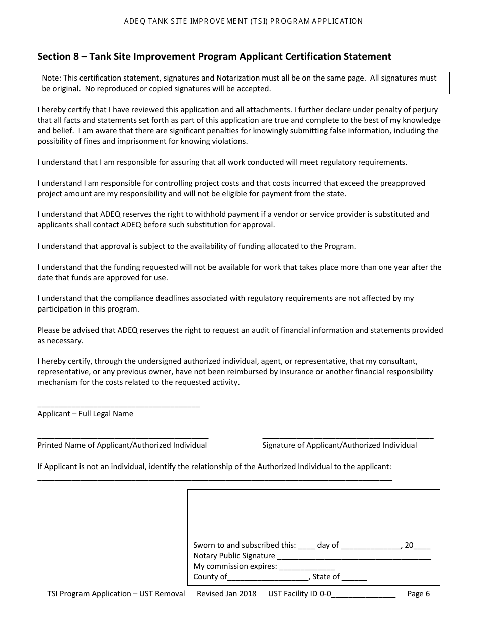 Application for Ust Permanent Closure - Tank Site Improvement (Tsi) Program - Arizona, Page 7