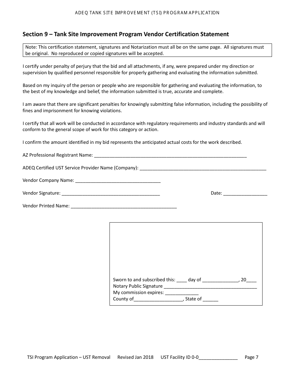 Application for Ust Permanent Closure - Tank Site Improvement (Tsi) Program - Arizona, Page 8
