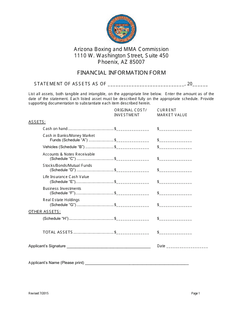 Financial Information Form - Arizona