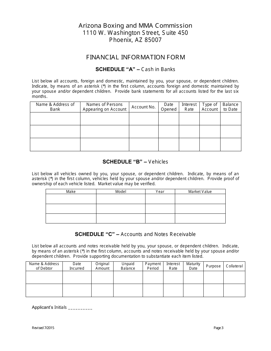 Financial Information Form - Arizona, Page 3