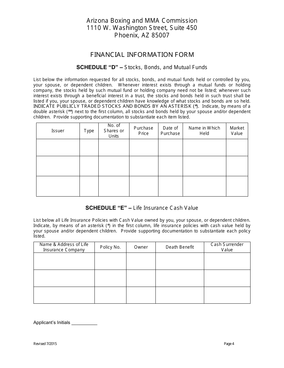 Financial Information Form - Arizona, Page 4