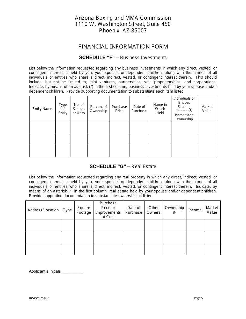 Financial Information Form - Arizona, Page 5
