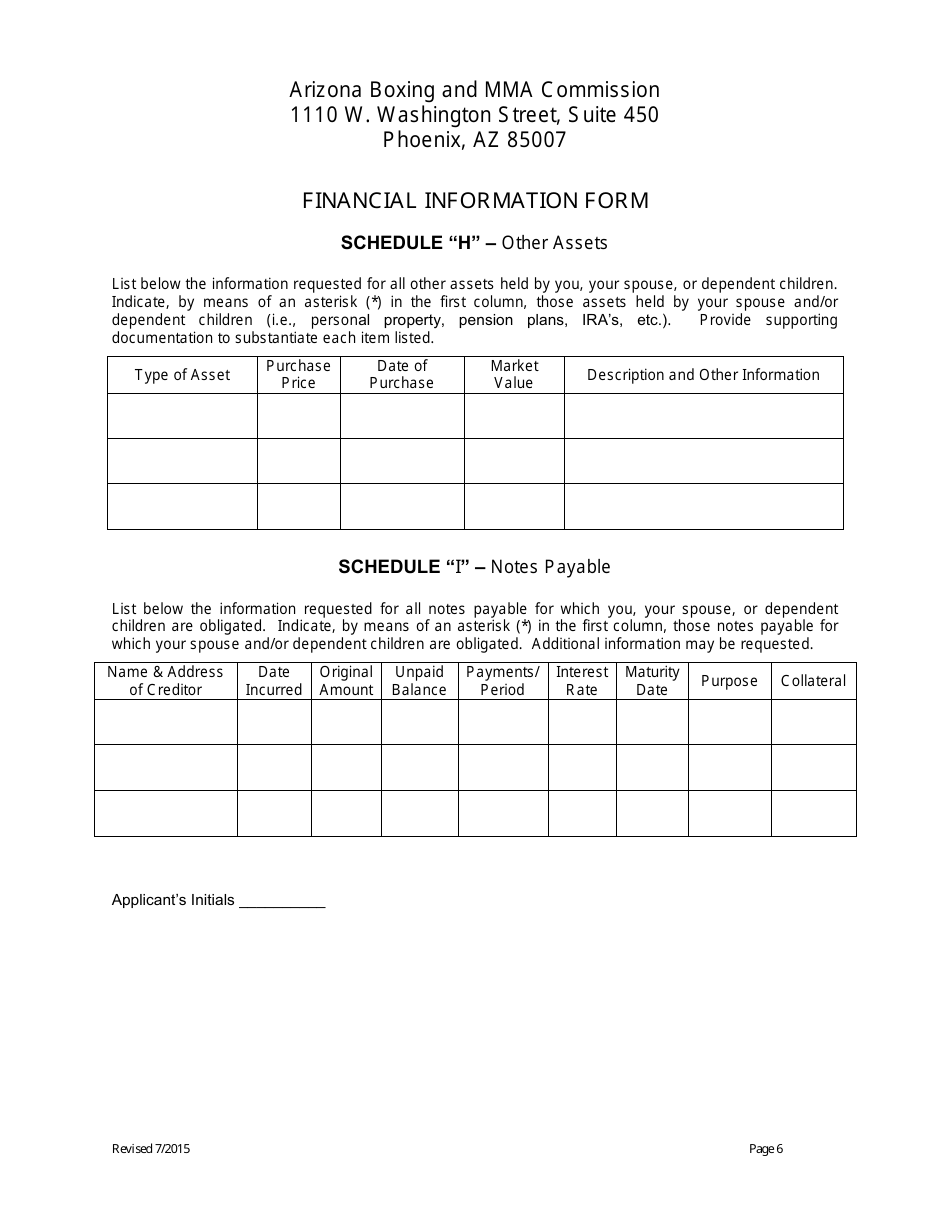 Financial Information Form - Arizona, Page 6