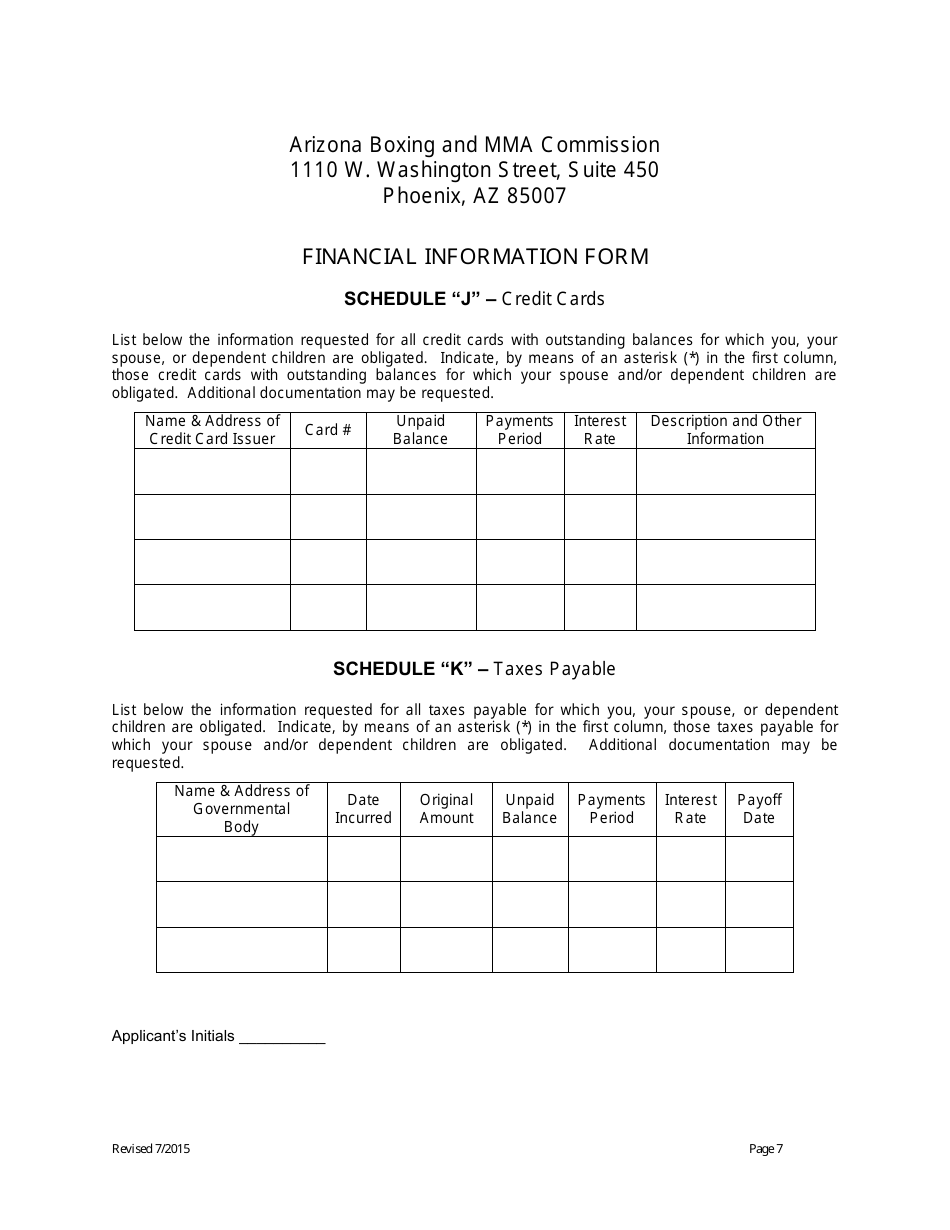 Financial Information Form - Arizona, Page 7