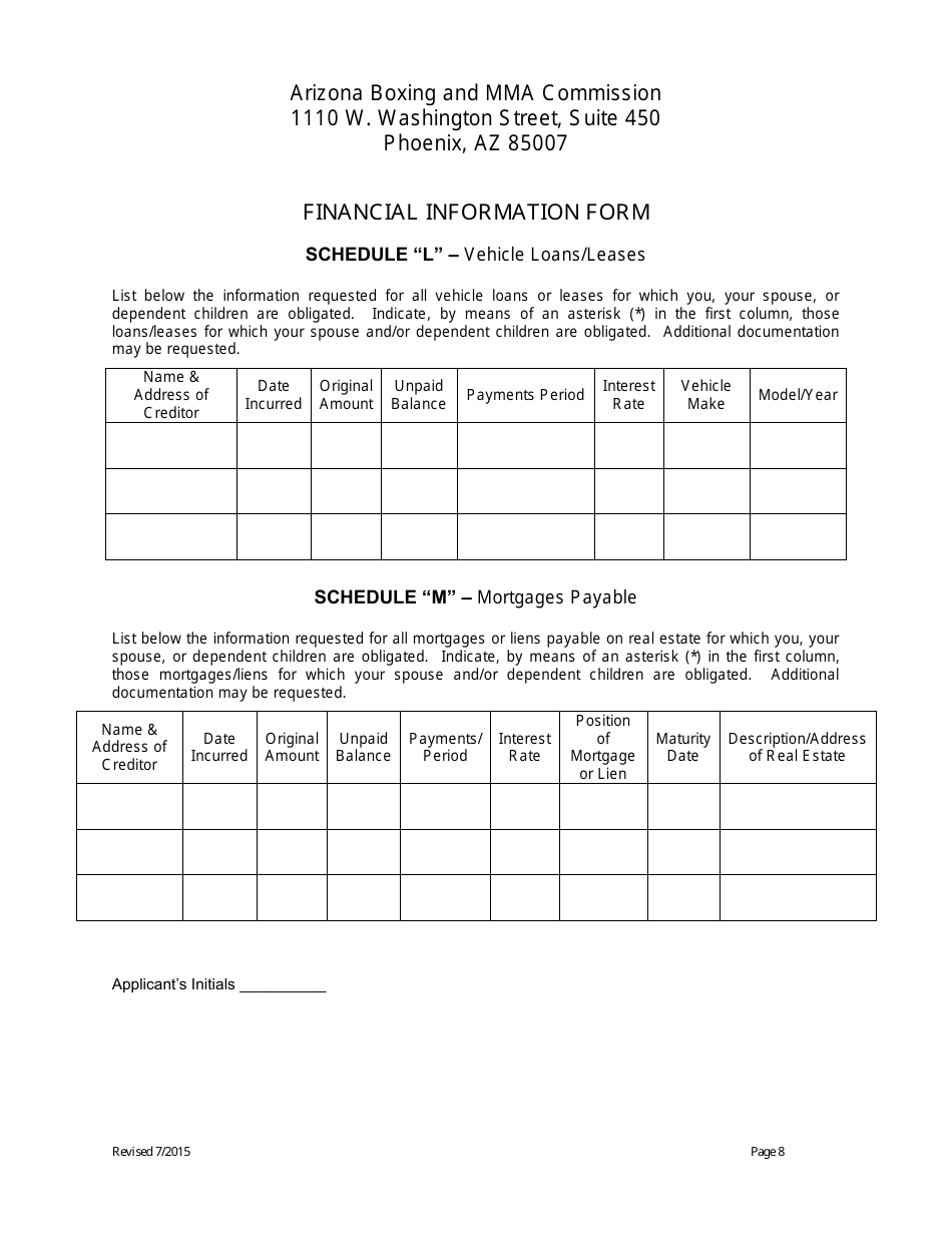 Financial Information Form - Arizona, Page 8