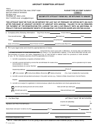 Document preview: Form 05-0502 Aircraft Exemption Affidavit - Arizona