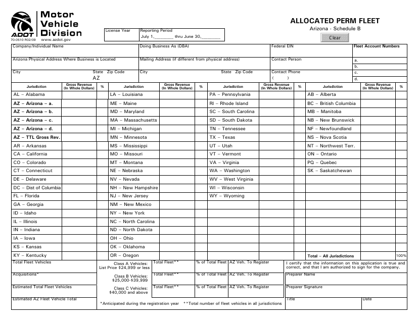 Schedule B Allocated Perm Fleet - Arizona