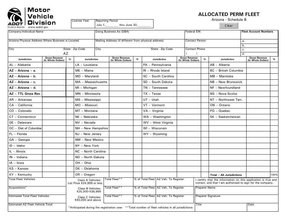 Schedule B Allocated Perm Fleet - Arizona, Page 1