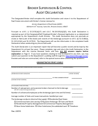 Document preview: Broker Supervision and Control Audit Declaration Form - Arizona