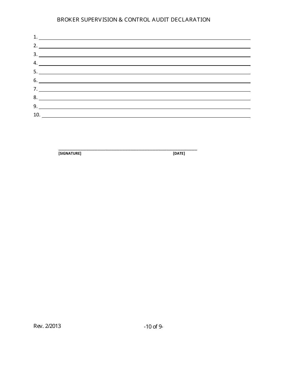 Broker Supervision and Control Audit Declaration Form - Arizona, Page 10
