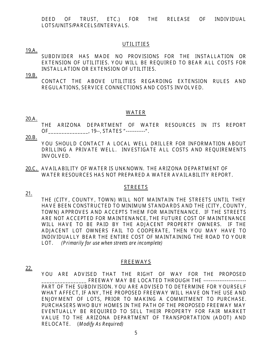 Disclosure Report (Public Report) Statements - Arizona, Page 5