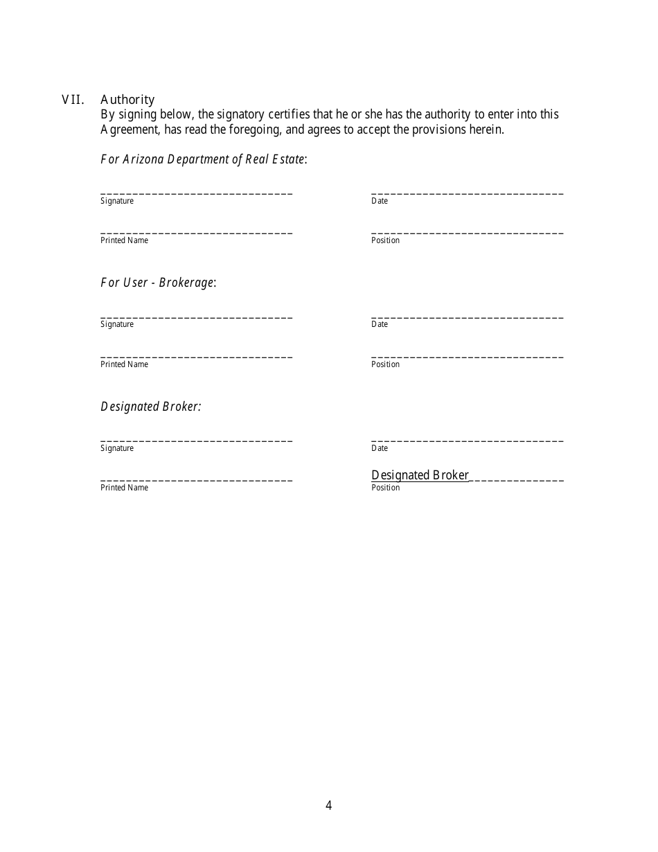 User Agreement Granting Department of Real Estate Access to Users Electronic Management System - Arizona, Page 4