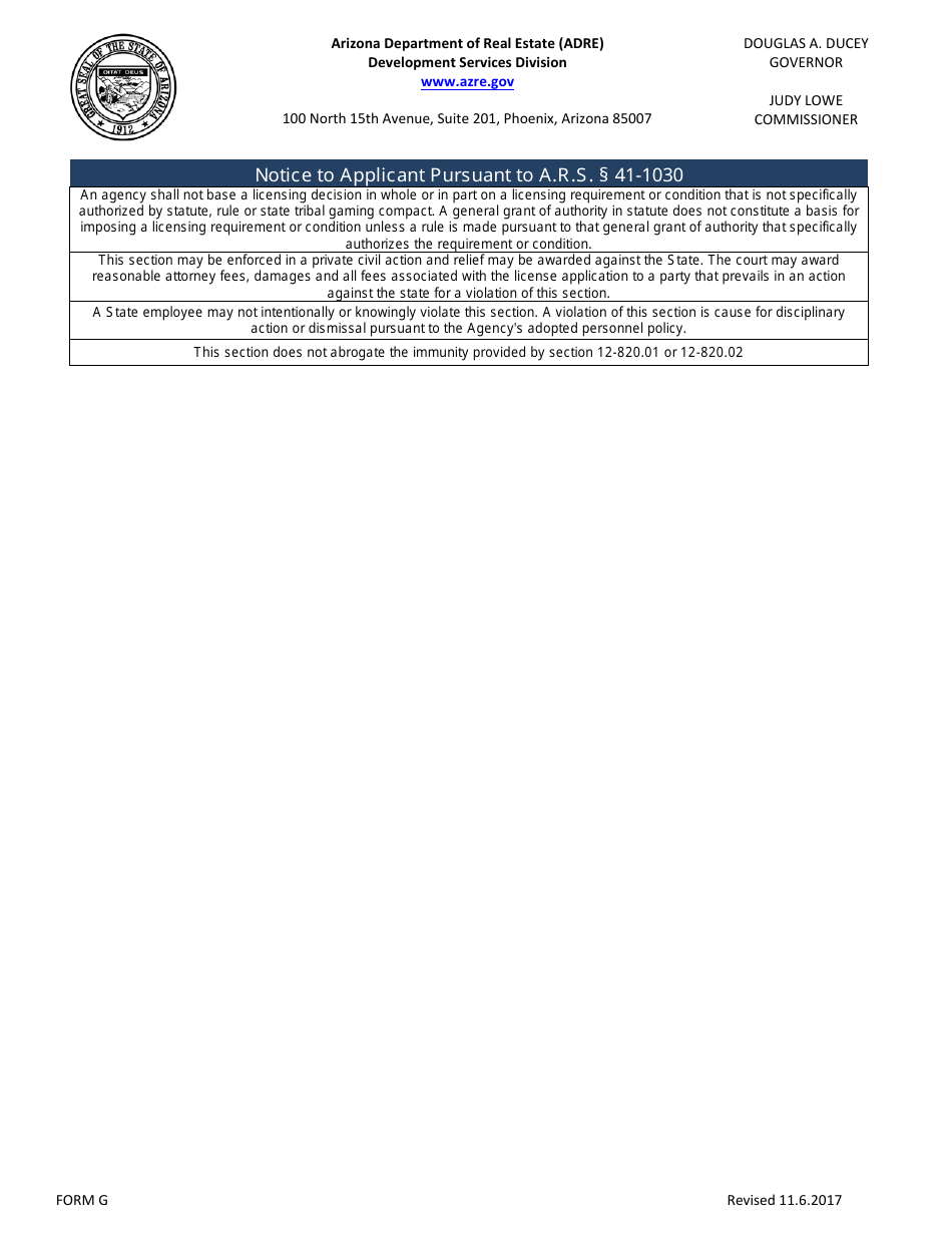 Form G Notice of Intent to Accept Lot Reservations - Arizona, Page 4
