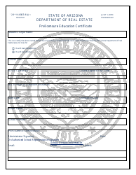Document preview: Prelicensure Education Certificate Form - Arizona
