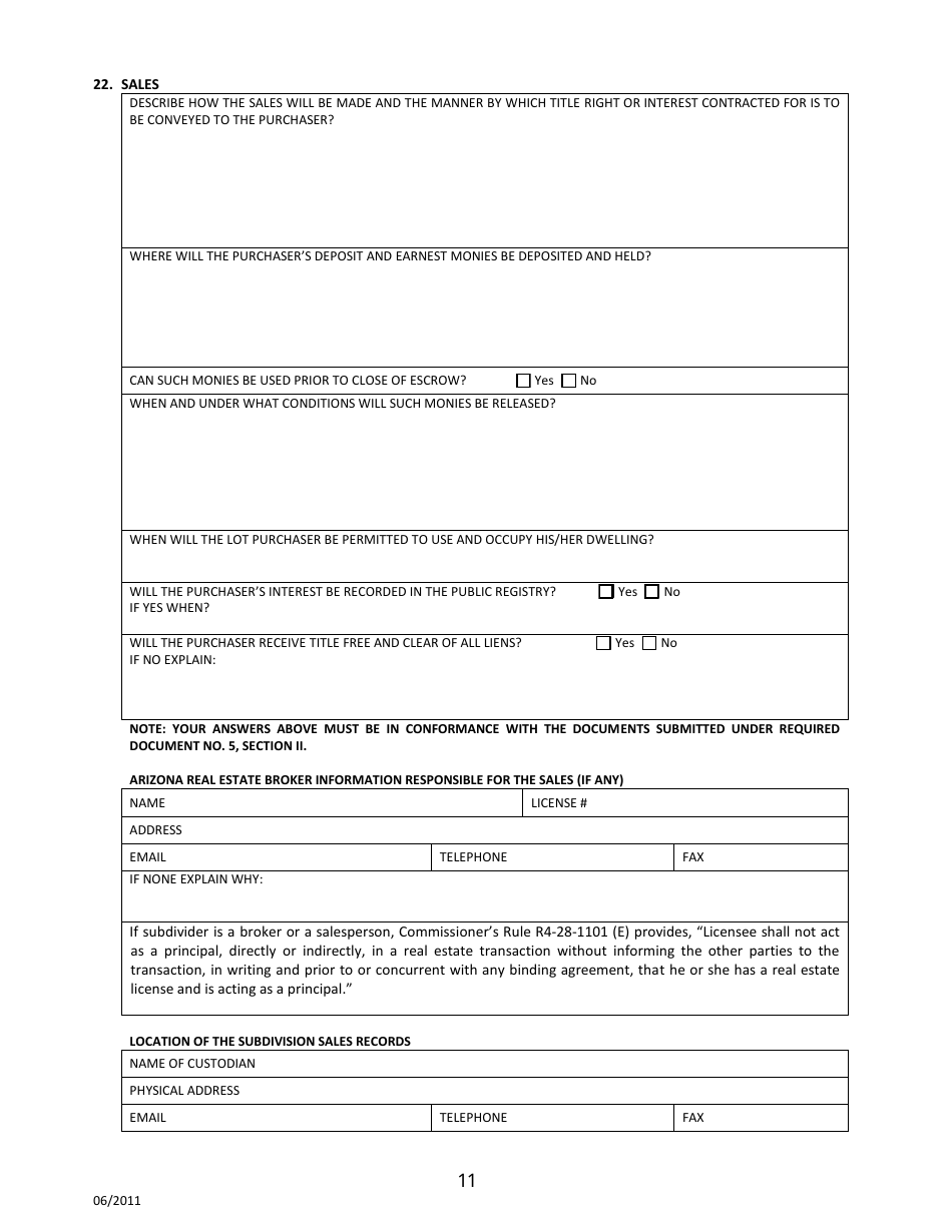 Sonora, Mexico Application for Arizona Subdivision Public Report Form - Arizona, Page 11