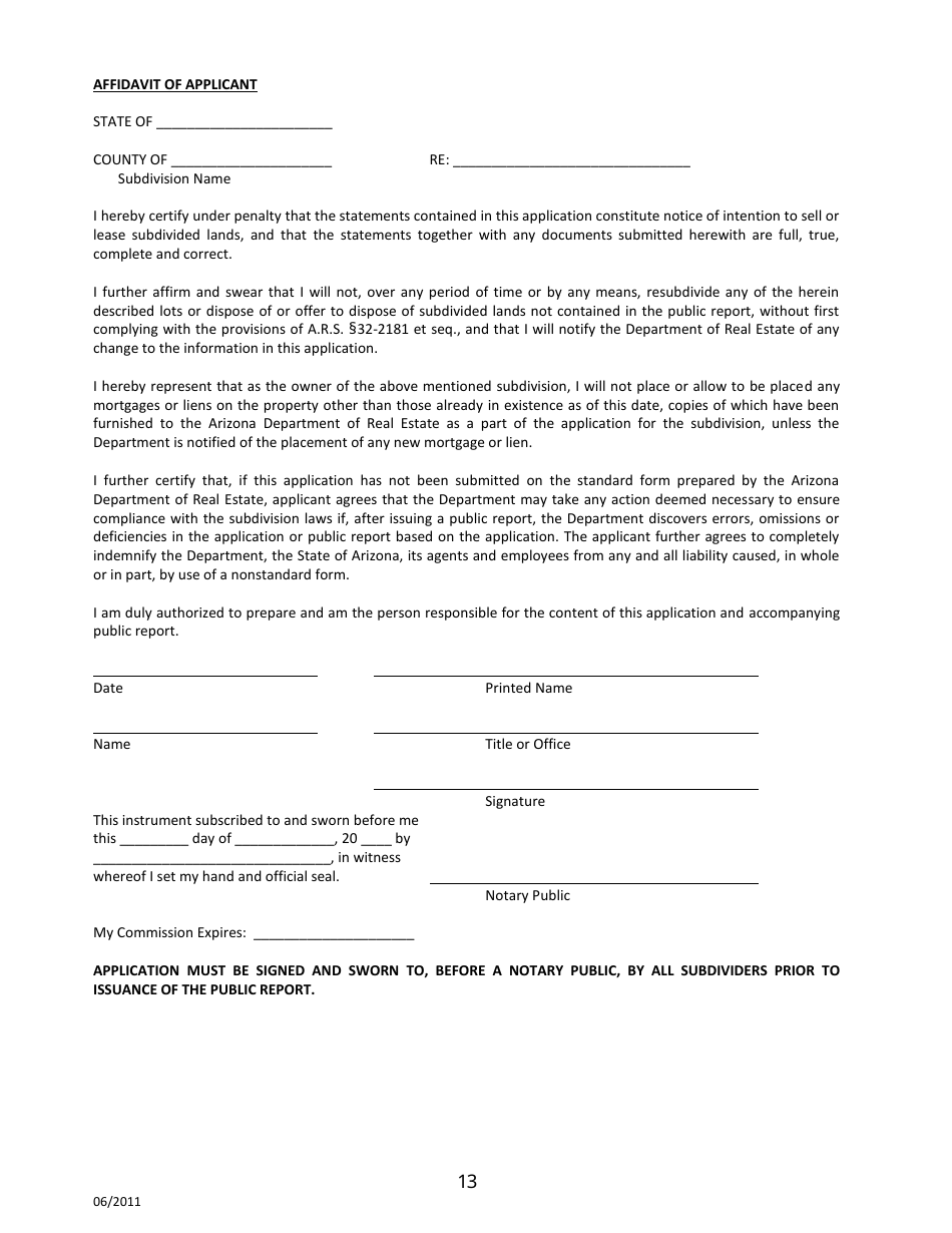 Sonora, Mexico Application for Arizona Subdivision Public Report Form - Arizona, Page 13