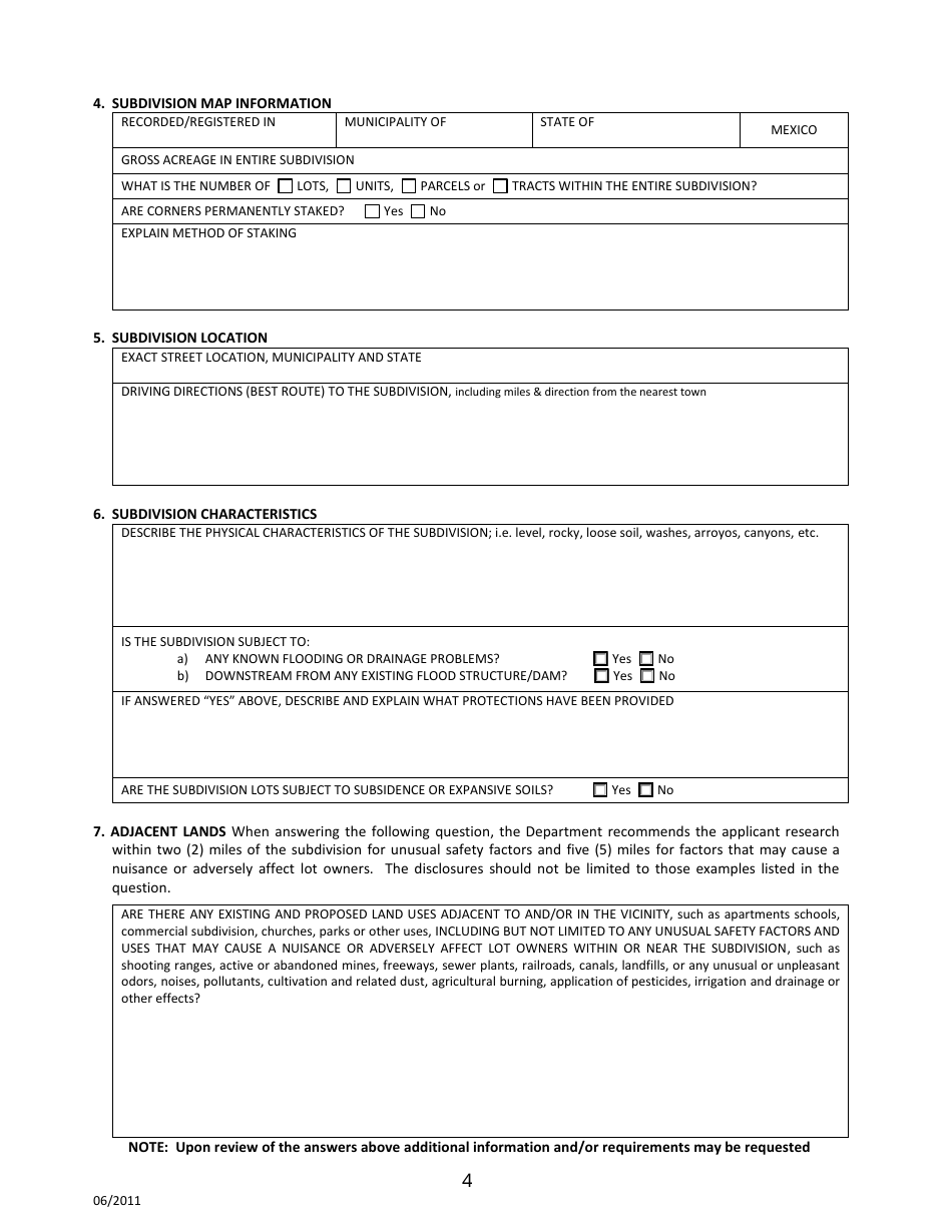 Sonora, Mexico Application for Arizona Subdivision Public Report Form - Arizona, Page 4