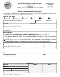 Document preview: Form LI-220 Broker to Salesperson Application - Arizona