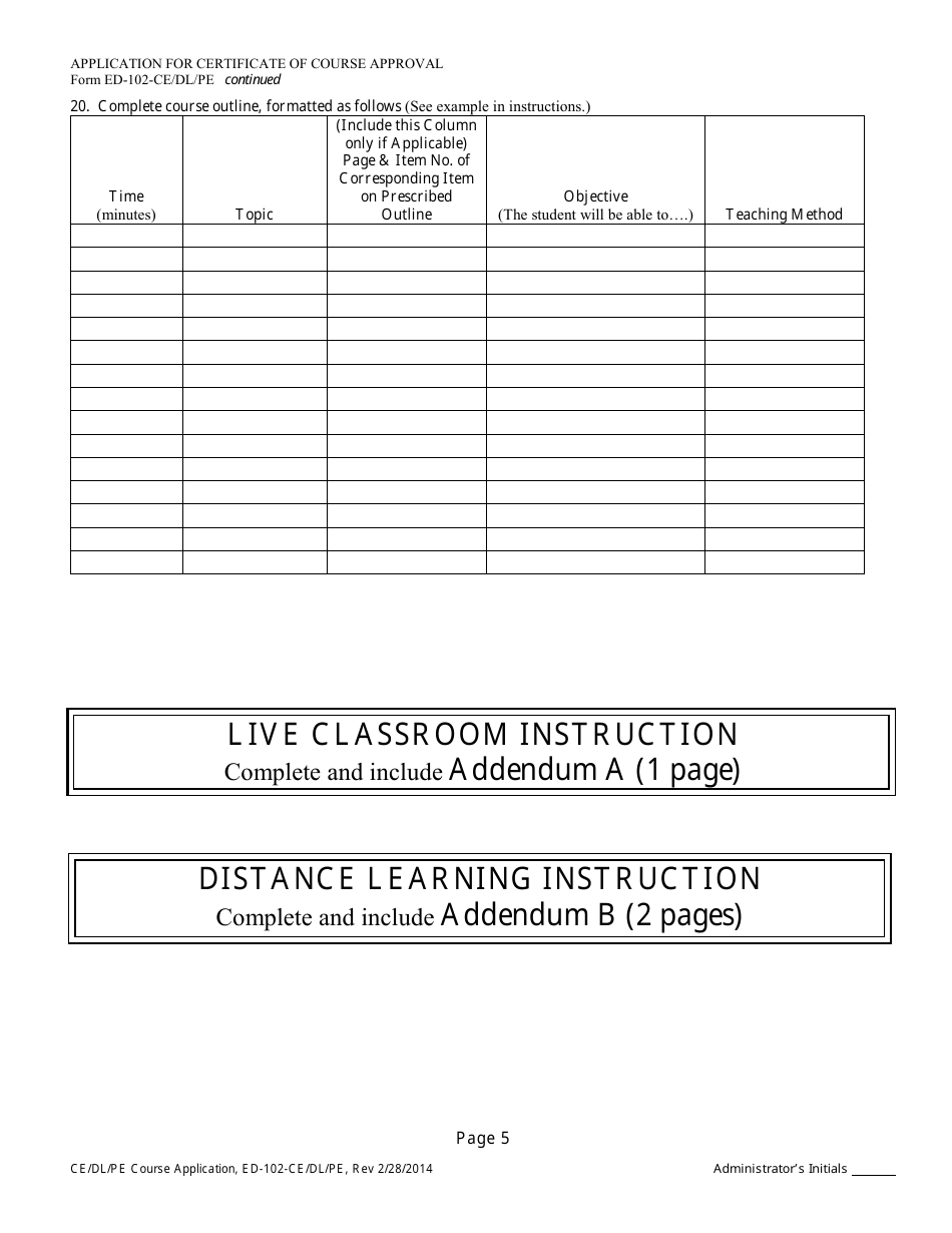 Form ED-102-CE / DL / PE Application for Certificate of Course Approval - Continuing Education / Distance Learning / Prelicense Education - Arizona, Page 7